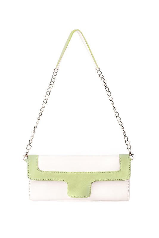 Dress clutch for wedding and parties in off white and meadow green leather - Top view
